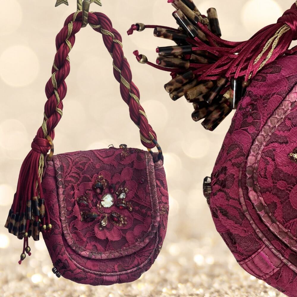 Vintage Donna Karan Collection Burgundy Lace Purse Boho Chic Whimsygoth